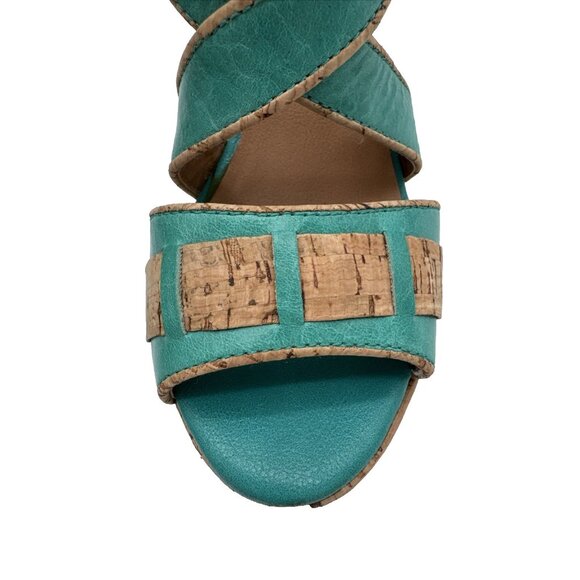Miz Mooz Kenya Platform Leather Wedge Heel Peep Toe Sandals size 7.5 Cork - Picture 13 of 16